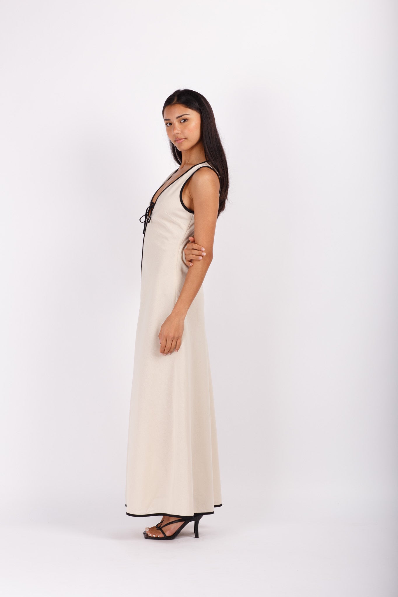 Beige Linen Maxi with Black Trim