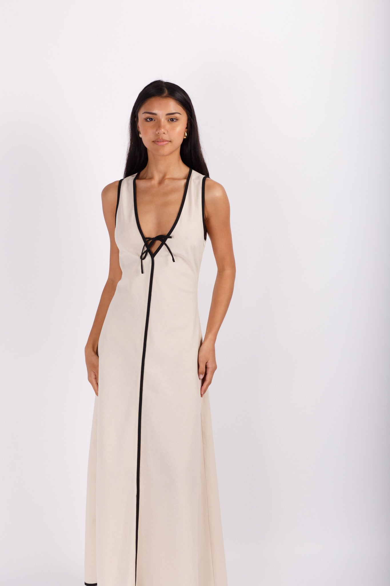 Beige Linen Maxi with Black Trim