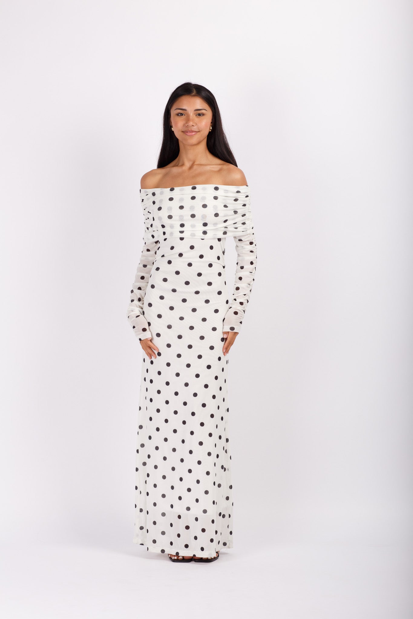 Polka Dot Off The Shoulder Maxi Dress
