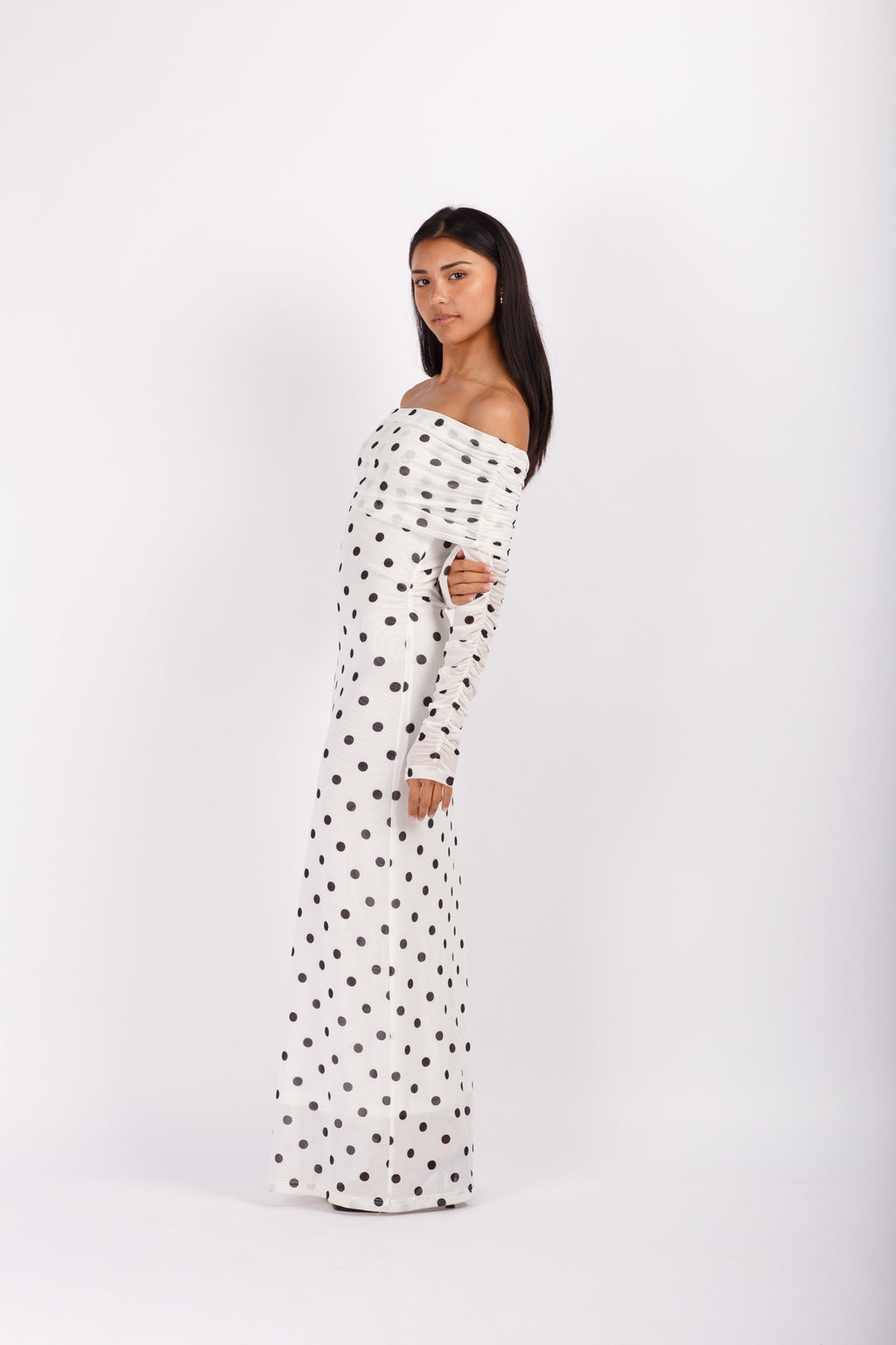Polka Dot Off The Shoulder Maxi Dress