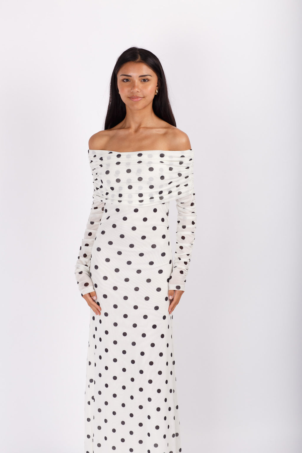 Polka Dot Off The Shoulder Maxi Dress